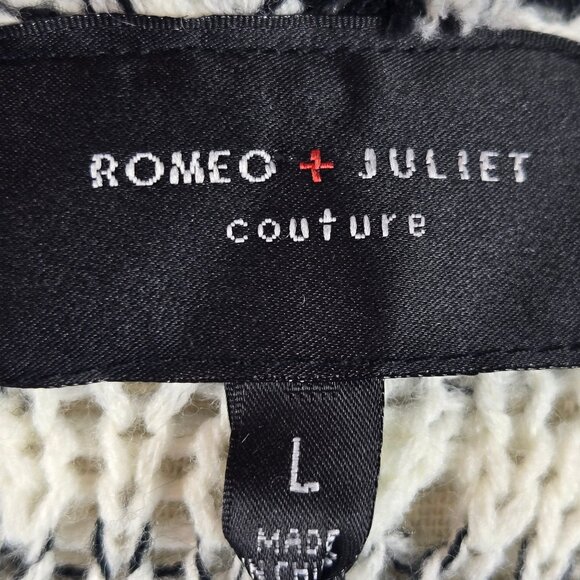 Romeo + Juliet Couture Size Large Black White Diamond Pattern Waterfall Cardigan - Picture 10 of 15